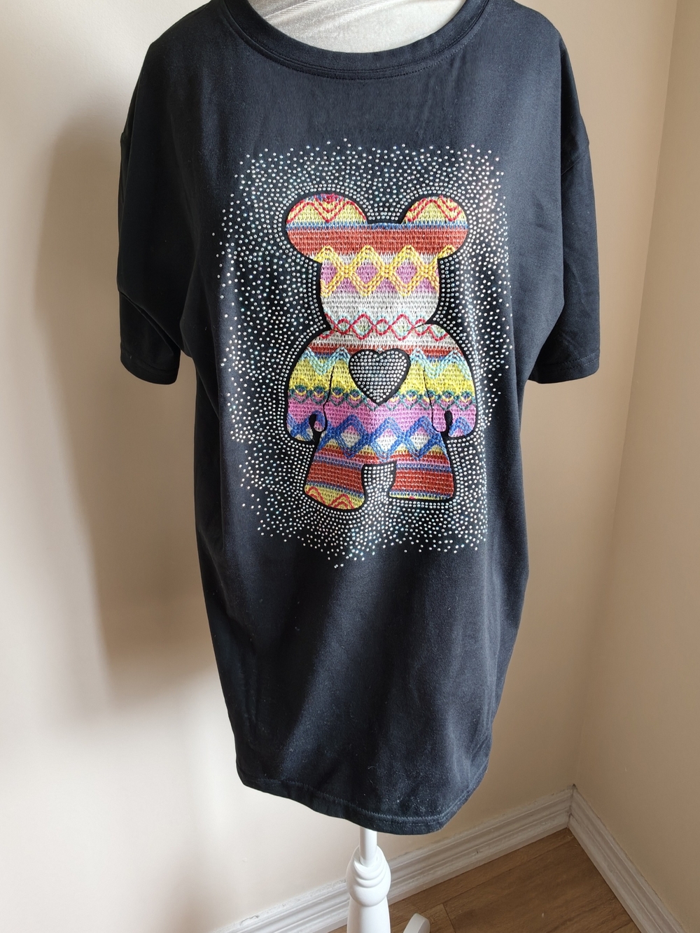 Oversized Black Tee with Colorful Bear Graphic NWT